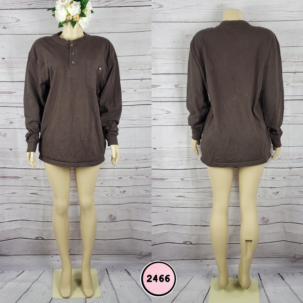 Dickies Large Brown Loose Fit Shirt Casual Workwear Button Up Top